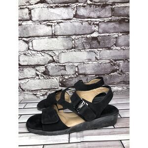 Beautifeel Black Suede Leather Low Wedge Ankle Sandals Women Sz 38EU/7.5M US